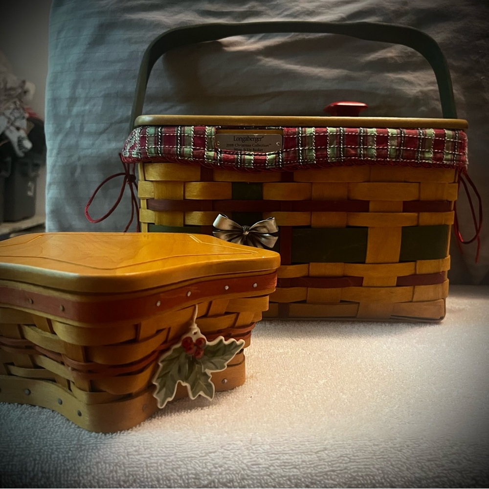 Longaberger 2 Basket Set with Holiday Accents - signed and dated